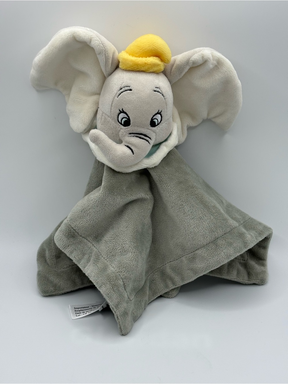 Disney Baby Dumbo Elephant Lovey Gray Yellow Hat Security Blanket 11”X11”Unisex